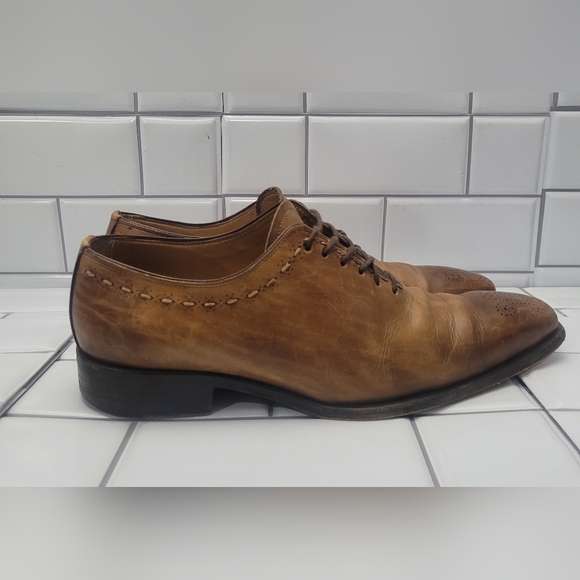 BARNEYS NEW YORK Men’s Brown Distressed Leather Oxford Style Shoe Size 7.5 Con main image 4